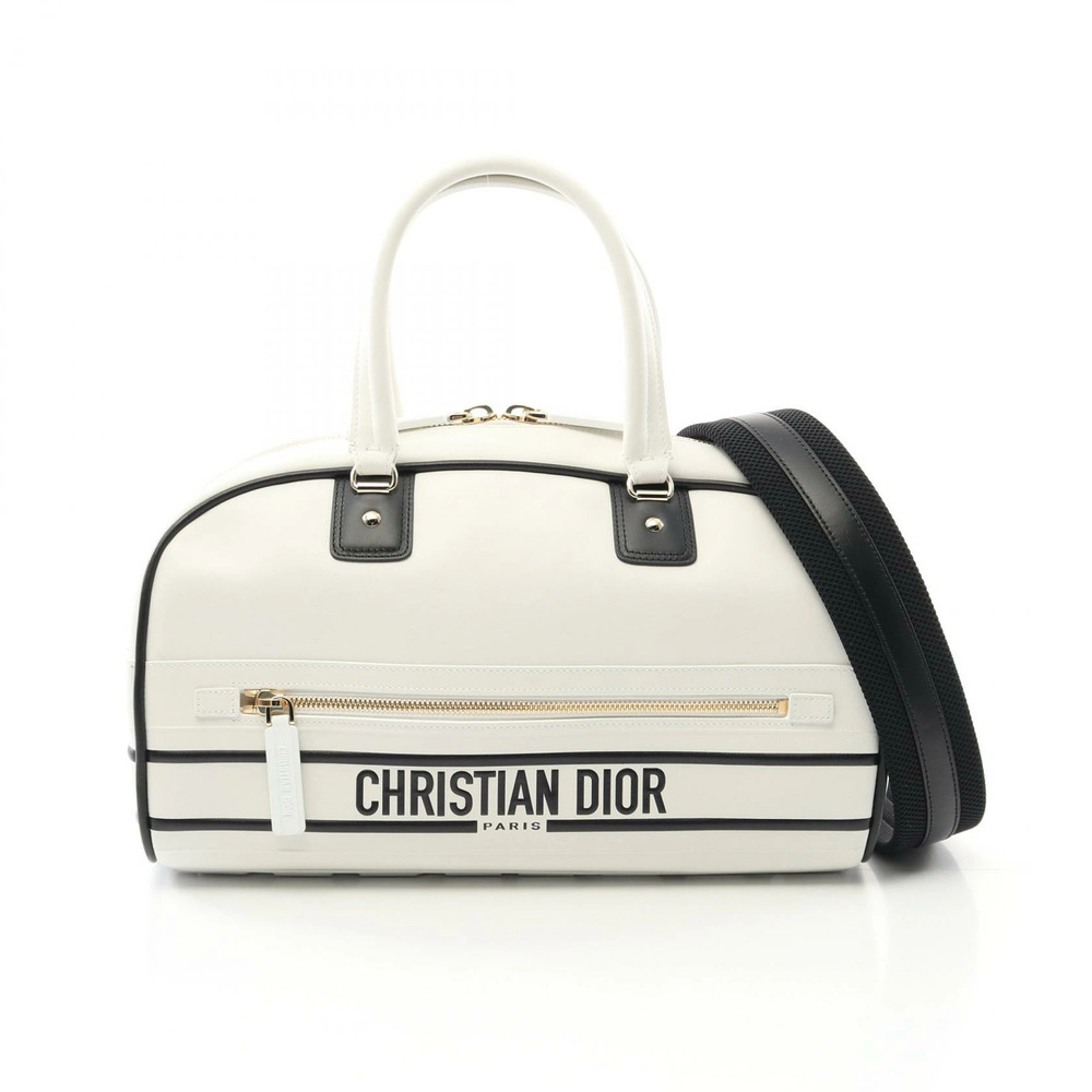 Dior VIBE Bowling Bag Handbag Leather White Black